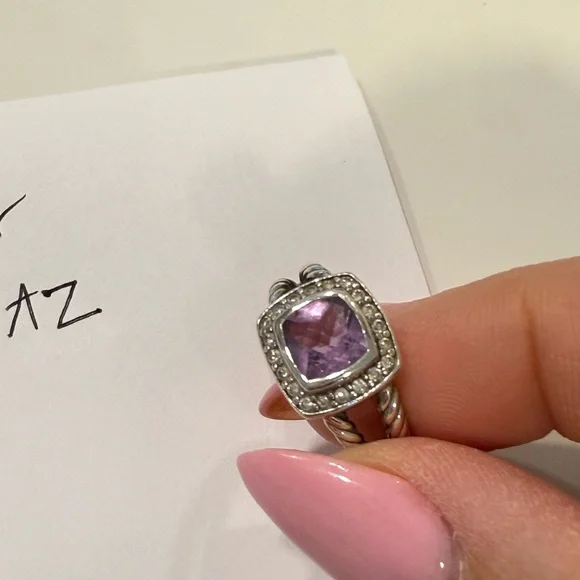 💜 David Yurman Petite Albion Ring Amethyst and Diamonds Size 8 💜 - Picture 3 of 8